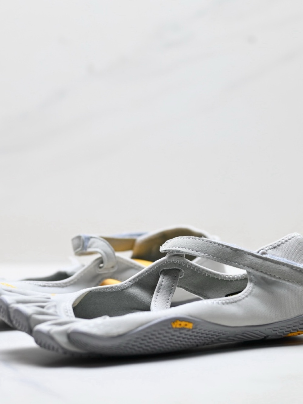 Vibram Women's Light Gray and Yellow FiveFingers Mary Jane Flats